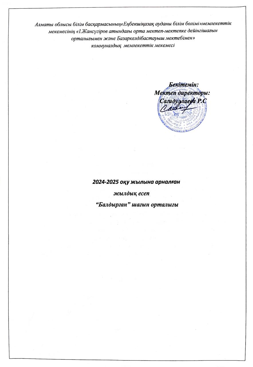 Балдырған шағын орталығы жылдық есеп 2024-2025